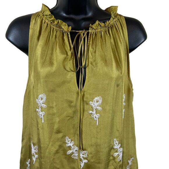 David Meister Chartreuse Embroidered Tunic Top Silk Shift Mini Dress - Picture 2 of 12